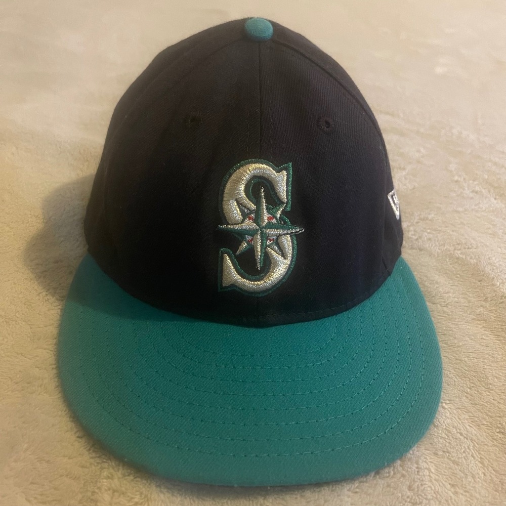 Vintage New‎ Era Seattle Mariners MLB Black & Green 59FIFTY Fitted Cap Size 7